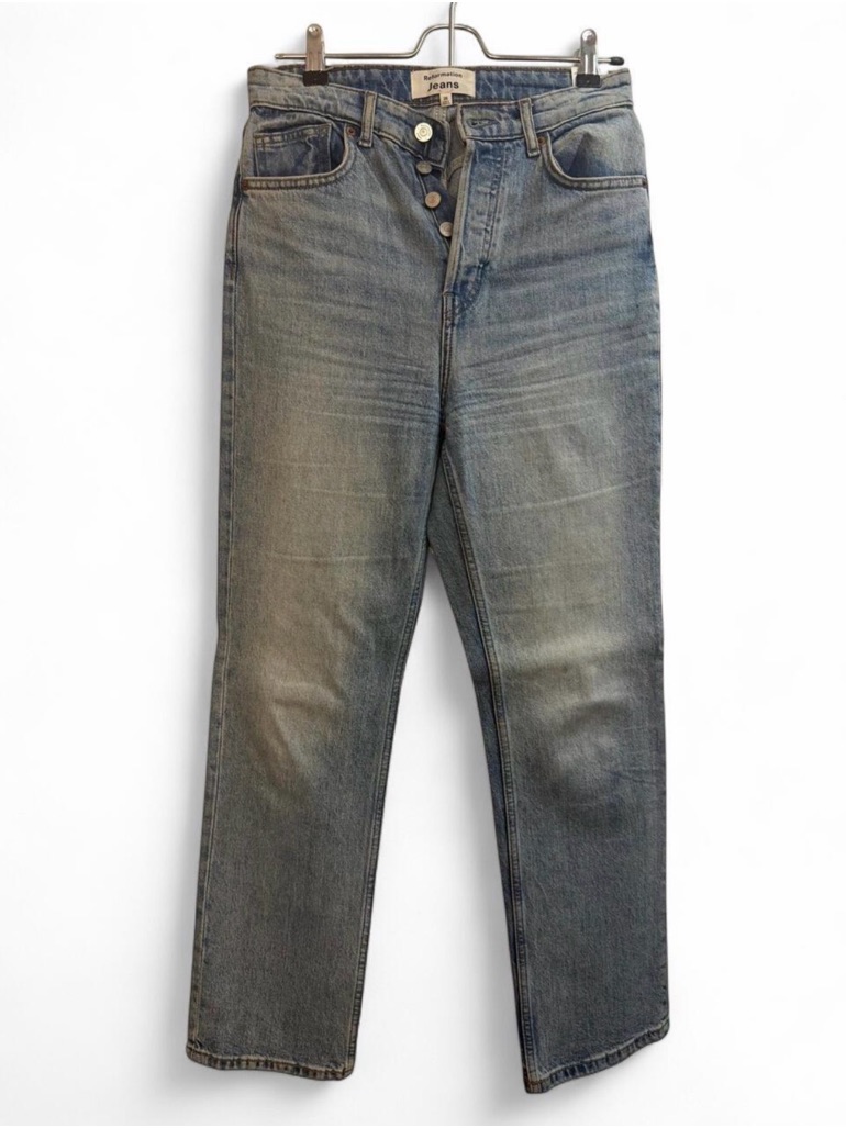 Reformation Straight-Leg Washed Blue Jeans
